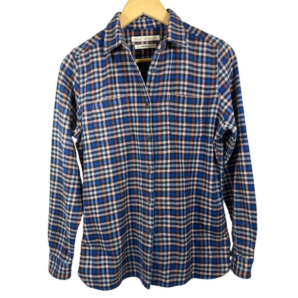 WOOLRICH Women’s Pemberton Check Flannel Button Down Shirt Blue Size Medium